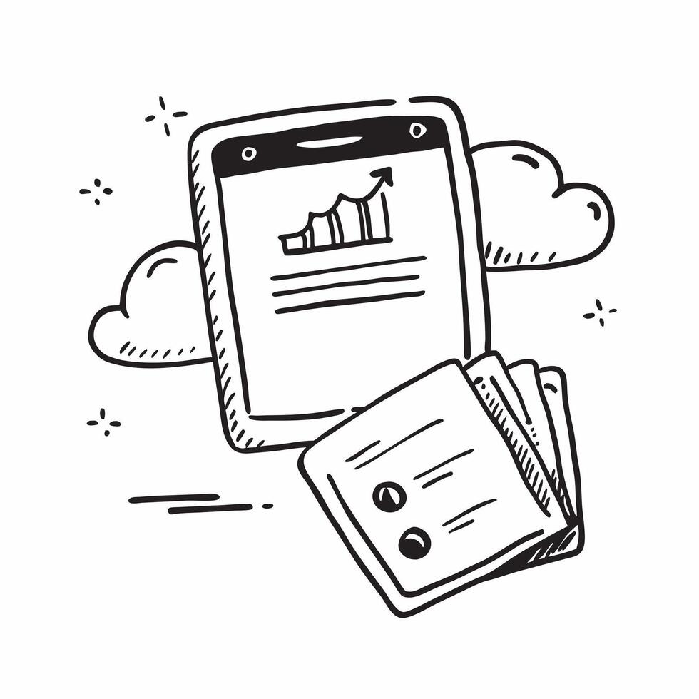 Tablet with Holographic Cloud Icon and Data Icon concept as A photo depicting a tablet with a glossy glowing holographic cloud icon and data icon The objects are positioned centra Dynamics vector