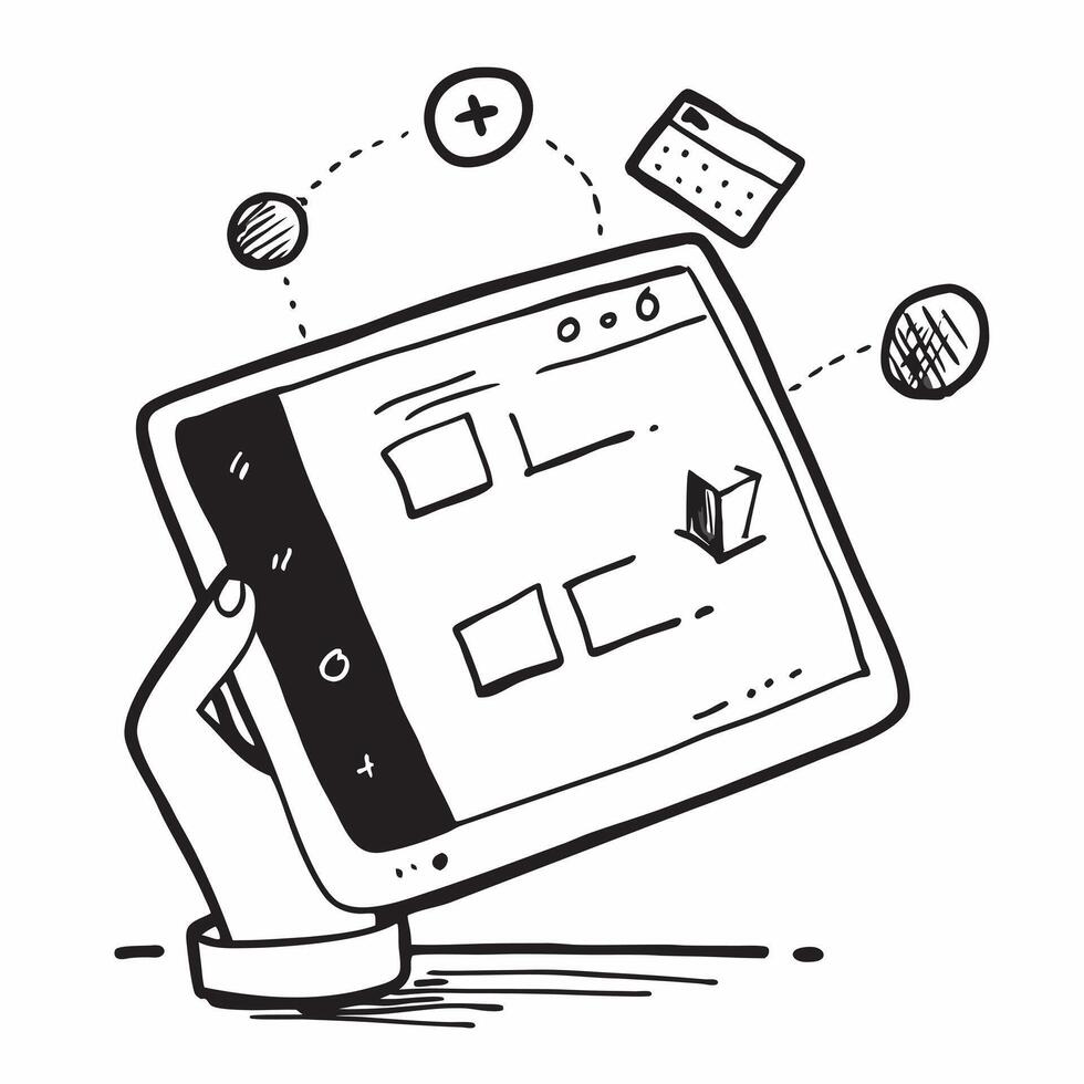 Tablet with Holographic Meeting Icon and Calendar Icon concept as A photo featuring a tablet with a glossy glowing holographic meeting icon and calendar icon The objects are centr Dynamics vector