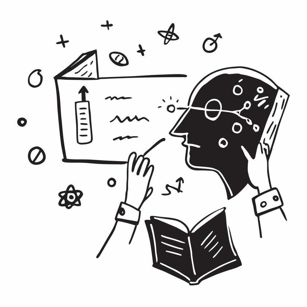 Teacher double exposure with chalkboard concept as A teachers profile merged with a chalkboard full of equations and diagrams representing education and knowledge sharing Perfect Dynamics vector