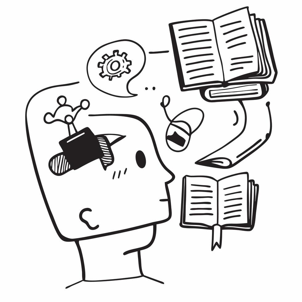Teacher with AI educational tools concept as A teachers profile blended with AI educational tools representing AIs role in education and personalized learning Ideal for education Dynamics vector