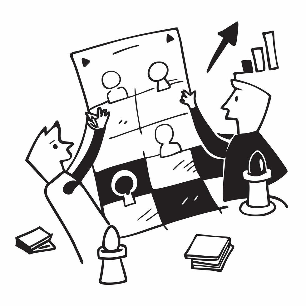 Team discussing strategy concept as A team discussing strategy blended with chessboard imagery symbolizing planning and strategic thinking in the workplace Perfect for corporate a Dynamics vector