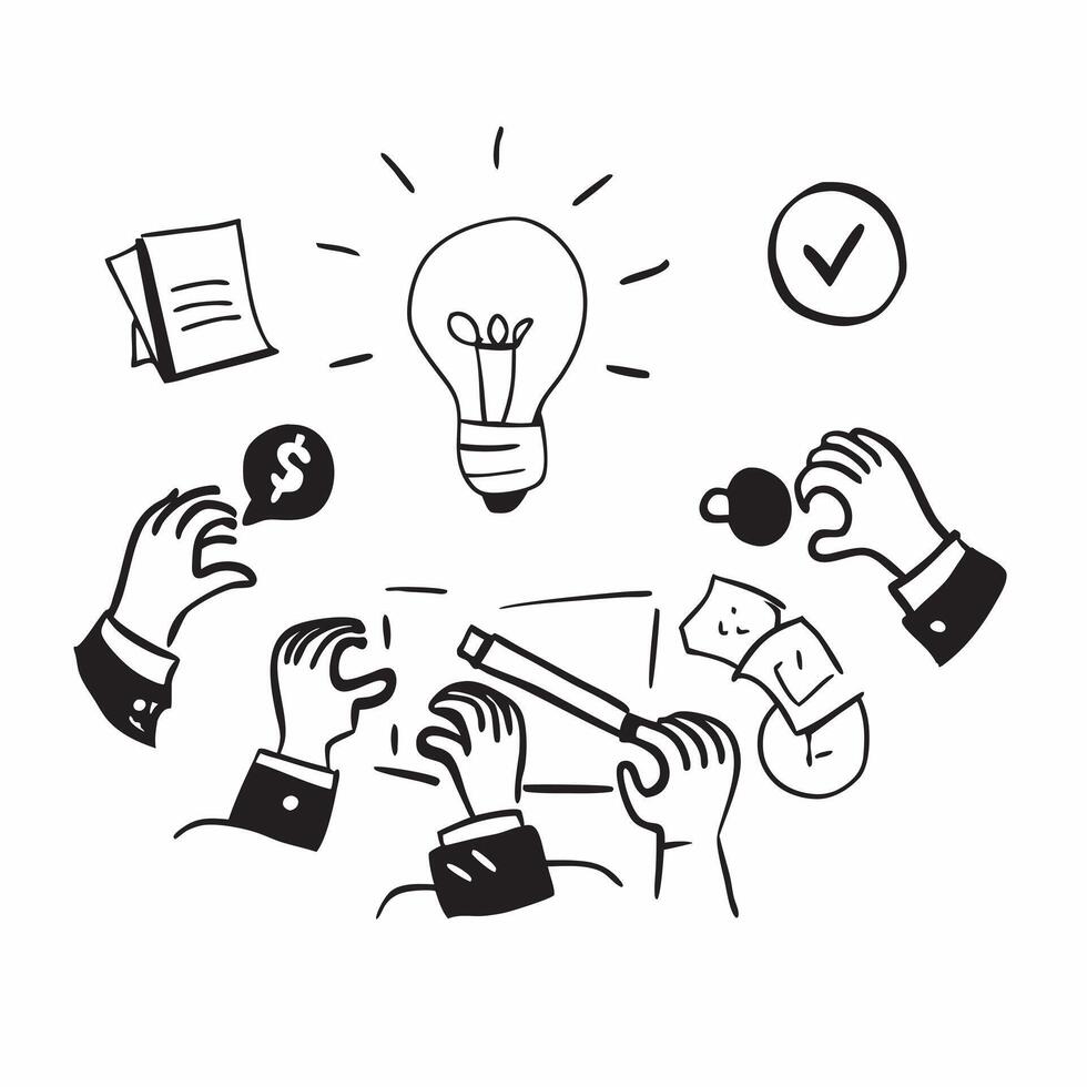 Team brainstorming with lightbulbs concept as A team brainstorming session blended with lightbulb imagery symbolizing creativity and innovation in the workplace Perfect for corpor Dynamics vector