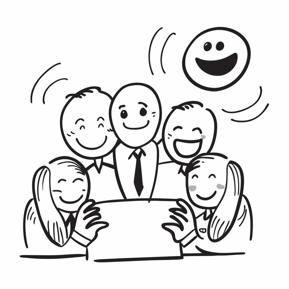 Team meeting with smiles concept as A team meeting with smiles blended with happy face imagery symbolizing joy and satisfaction in the workplace Ideal for corporate and motivation Dynamics vector