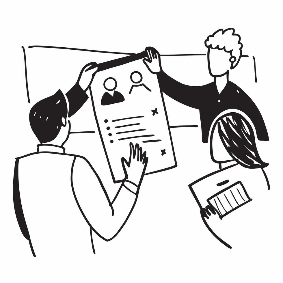 Team members collaborating on a business report in a meeting concept as A illustration of team members collaborating on a business report in a meeting using a 3 color palett Dynamics vector