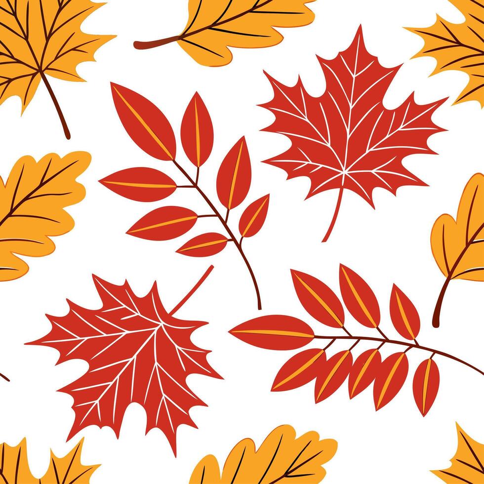 Thanksgiving leaves seamless pattern with rich autumn colors of red orange and yellow for a warm harvest inspired look concept as Warm Thanksgiving pattern with red orange and yell Dynamics Set 11 vector
