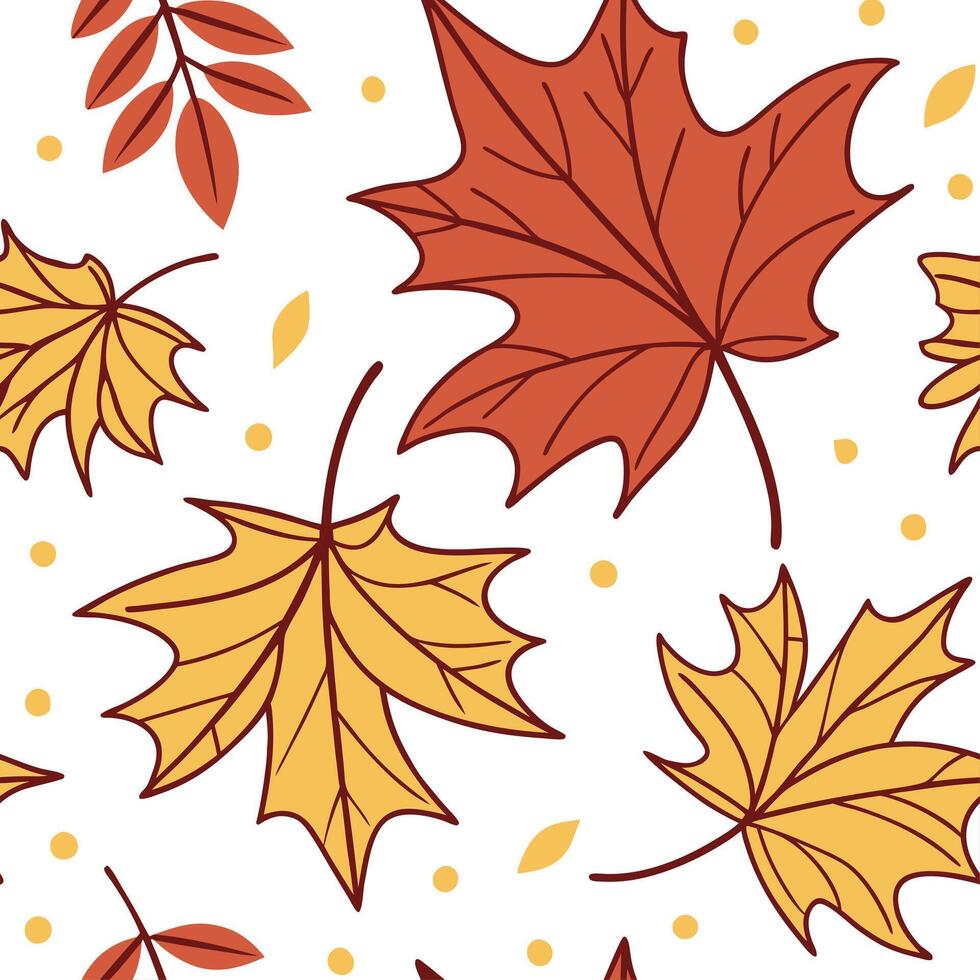 Thanksgiving leaves seamless pattern with rich autumn colors of red orange and yellow for a warm harvest inspired look concept as Warm Thanksgiving pattern with red orange and yell Dynamics Set 10 vector