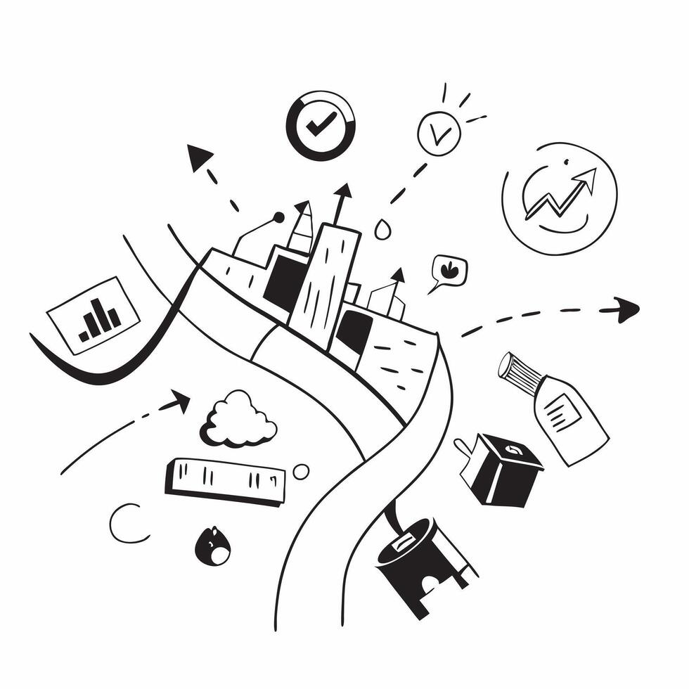 Top view of a cityscape with overlay of tech symbols symbolizing digital transformation in double exposure with copy space concept as A top view of a cityscape blended with tech s Dynamics Set 4 vector