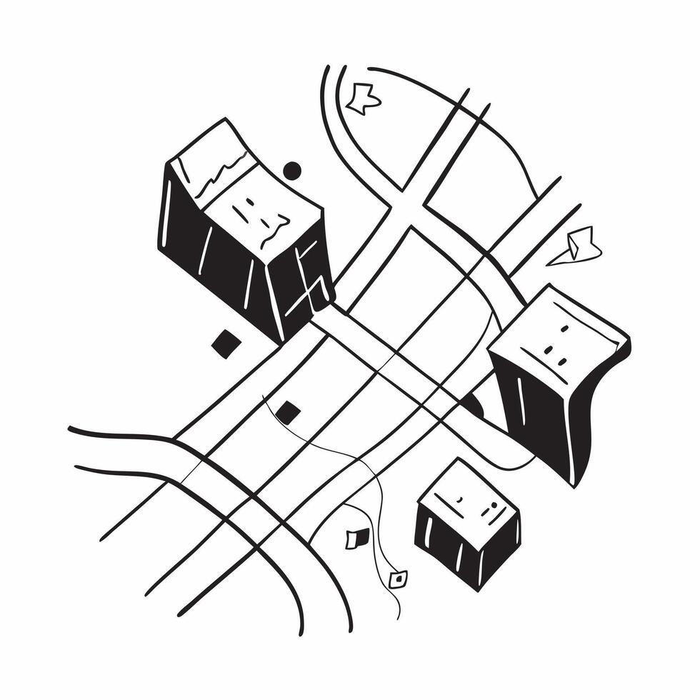 Top view of a city grid with overlay of transportation routes symbolizing urban mobility in double exposure with copy space concept as A top view of a city grid intertwined with t Dynamics vector