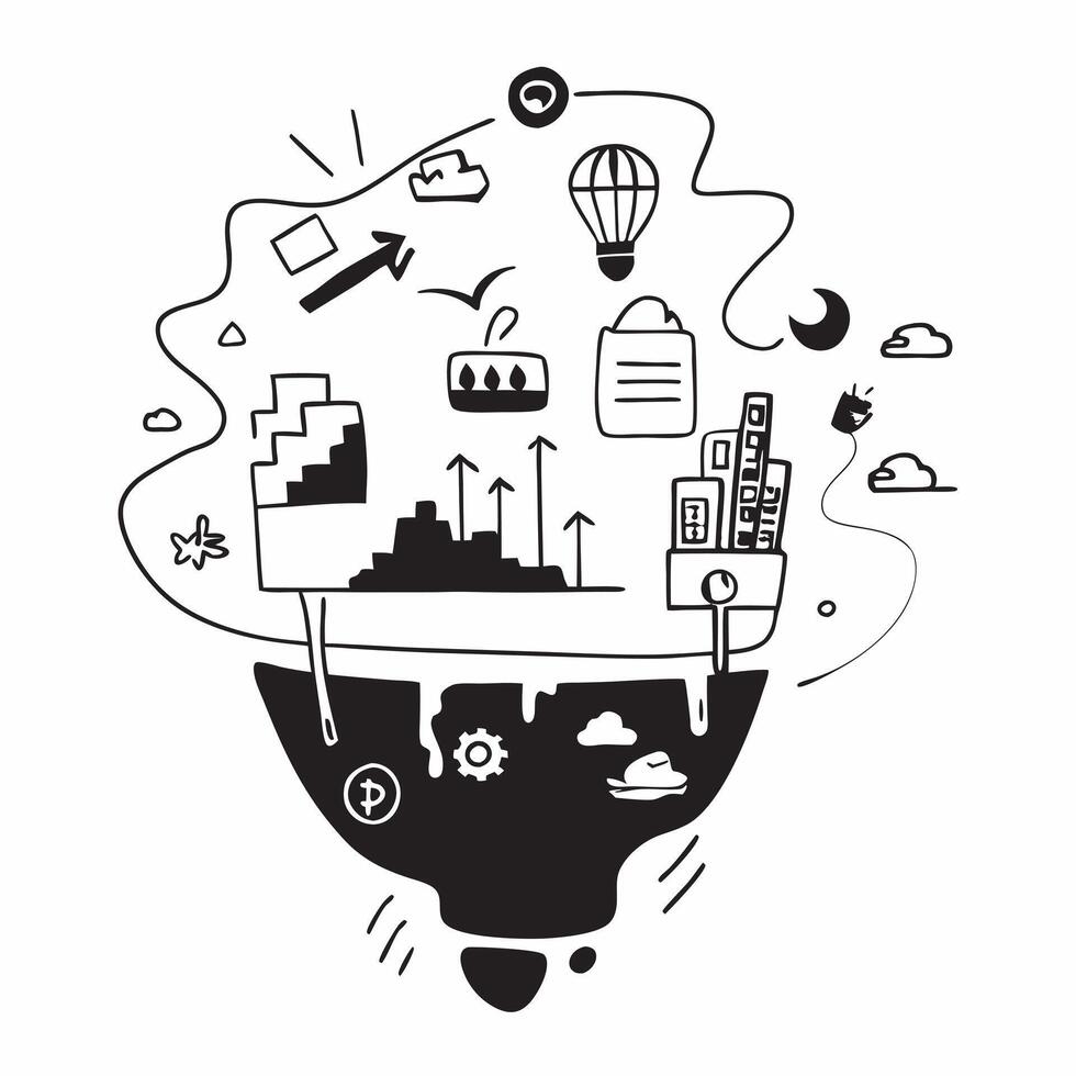Top view of a cityscape with overlay of tech symbols symbolizing digital transformation in double exposure with copy space concept as A top view of a cityscape blended with tech s Dynamics Set 5 vector