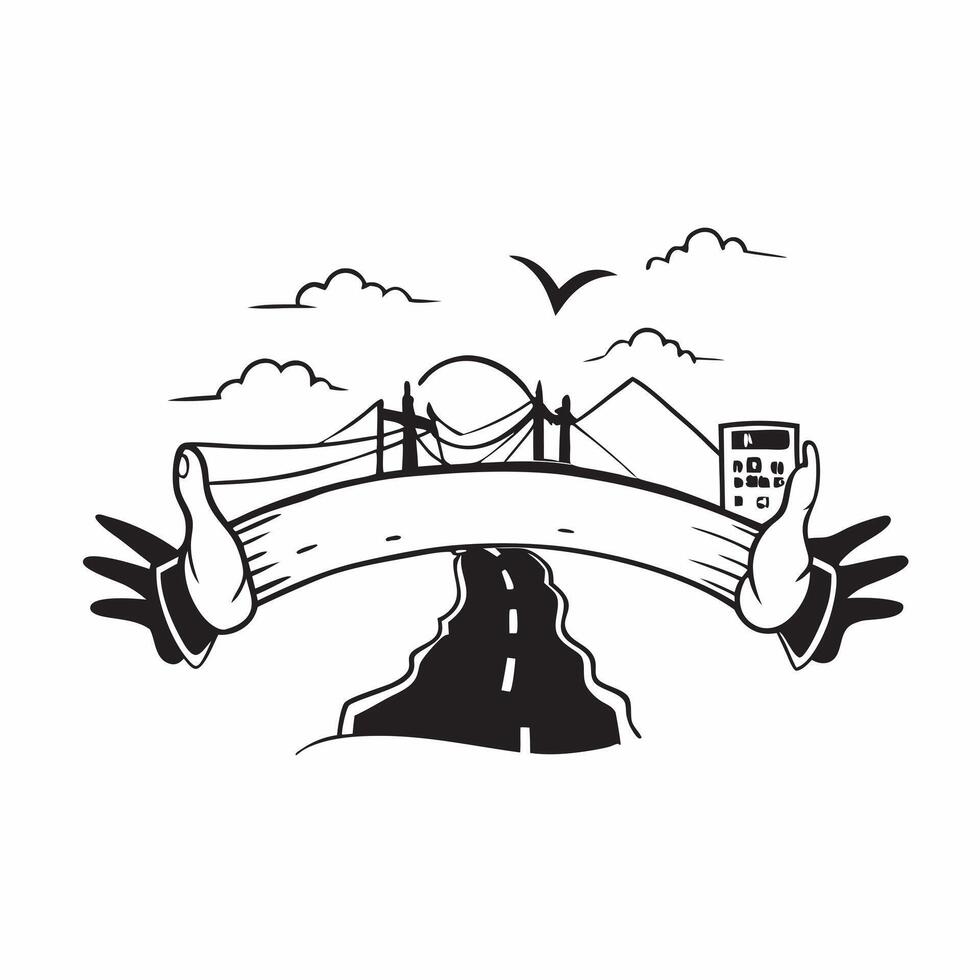 Travelers silhouette with a bridge concept as A travelers silhouette combined with a bridge symbolizing the journeys end and farewells Ideal for travel and adventure ads in Photo Dynamics vector