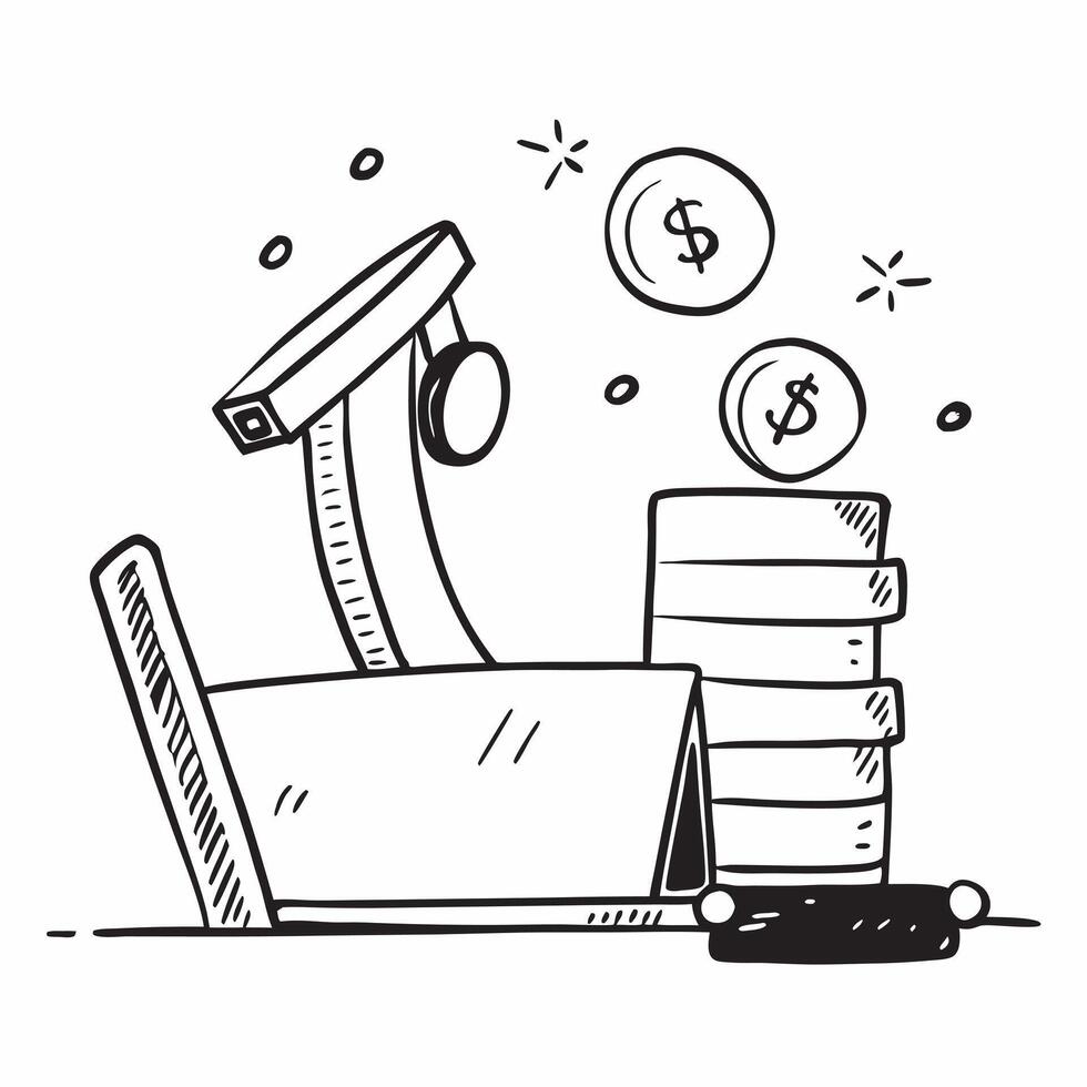 Treadmill and coin stack concept as A treadmill and a stack of coins combining physical fitness with financial accumulation ideal for clean and isolated designs in Photo St Dynamics vector