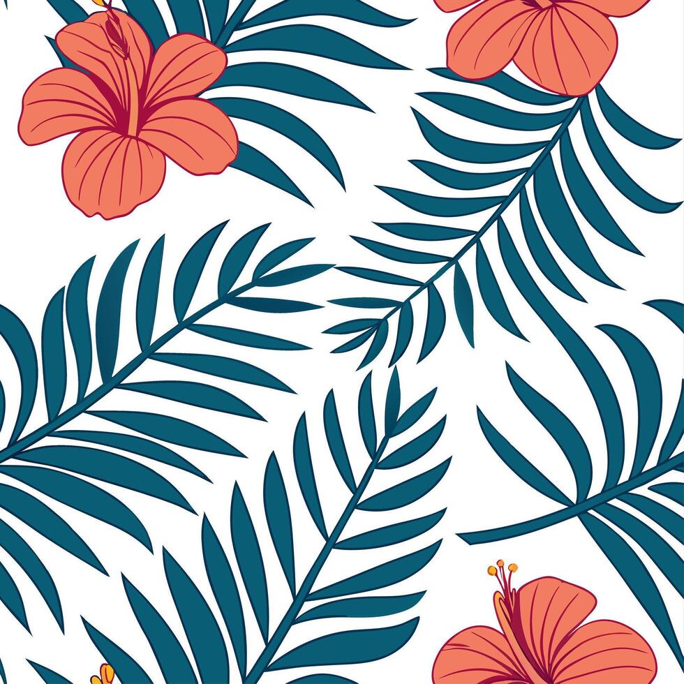 Tropical summer seamless pattern with exotic flowers and vivid tropical foliage for an adventurous design concept as Exotic summer flower pattern with tropical flowers and vivid fo Dynamics vector