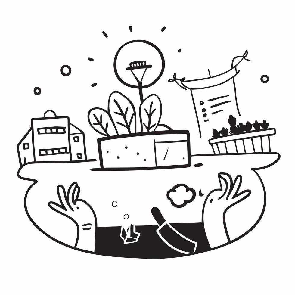 Urban gardener with rooftop garden concept as An urban gardeners profile blended with a rooftop garden symbolizing hope and sustainable urban agriculture Perfect for agricultural Dynamics vector