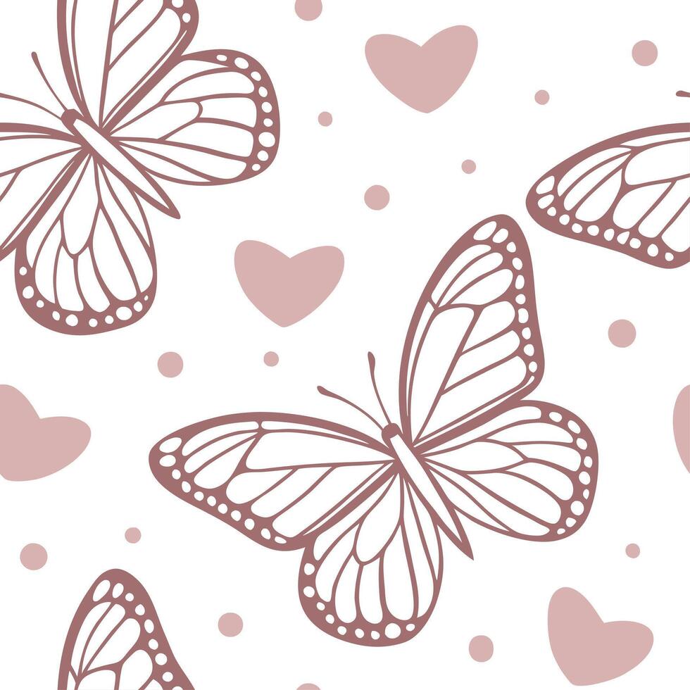 Valentine hearts and butterflies seamless tile pattern with delicate wings and romantic colors for charming decor concept as Delicate butterfly wings and romantic hearts arranged s Dynamics vector