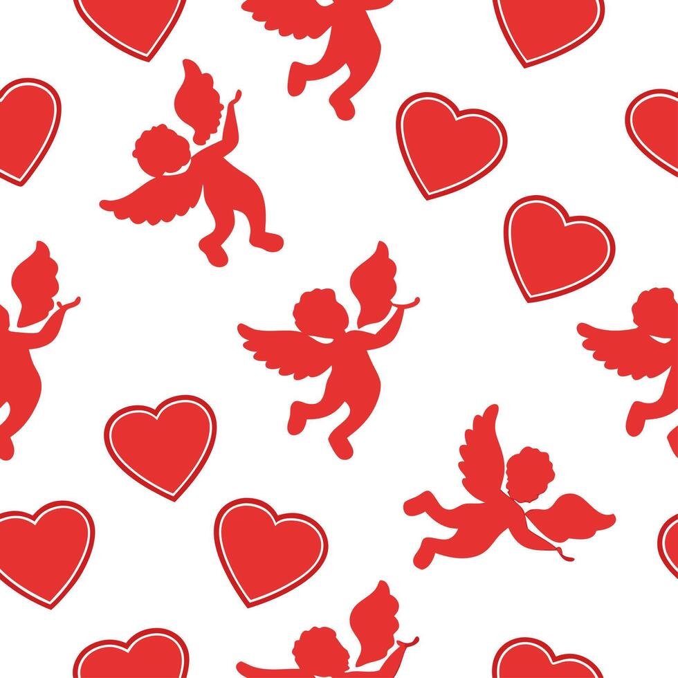 Valentine hearts and cupids seamless tile pattern with playful elements and bright pink tones for cheerful decor concept as Playful hearts and cupids with bright pink tones arrange Dynamics Set 4 vector