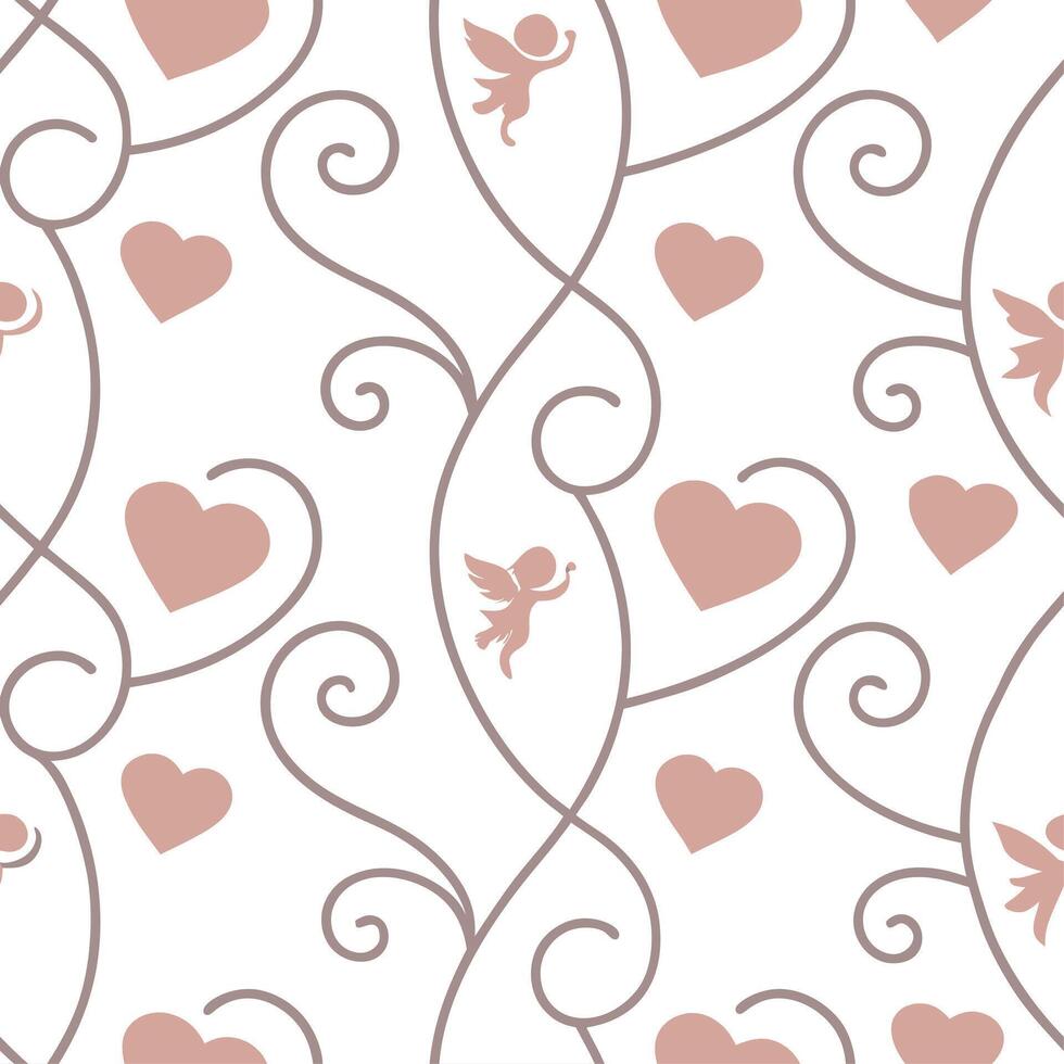 Valentine hearts and cupids seamless tile pattern with playful elements and bright pink tones for cheerful decor concept as Playful hearts and cupids with bright pink tones arrange Dynamics vector