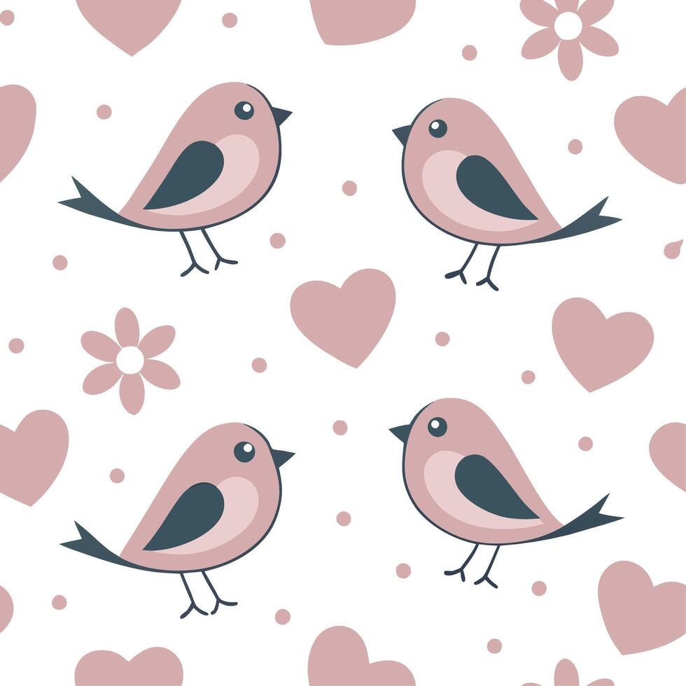 Valentine hearts and love birds seamless tile pattern with romantic symbols and soft pastel hues for elegant decor concept as Romantic love birds and soft pastel hearts arranged se Dynamics Set 2 vector