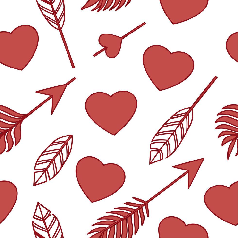 Valentine hearts and cupid arrows seamless tile pattern with romantic symbols and vibrant red tones for elegant decor concept as Romantic cupid arrows and vibrant red hearts arrang Dynamics Set 2 vector