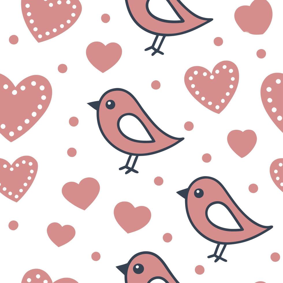 Valentine hearts and love birds seamless tile pattern with romantic symbols and soft pastel hues for elegant decor concept as Romantic love birds and soft pastel hearts arranged se Dynamics Set 3 vector