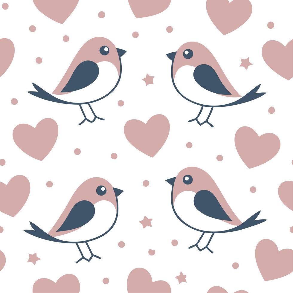 Valentine hearts and lovebirds seamless tile pattern with romantic elements and soft pink tones for charming decor concept as Romantic lovebirds and soft pink hearts arranged seaml Dynamics vector