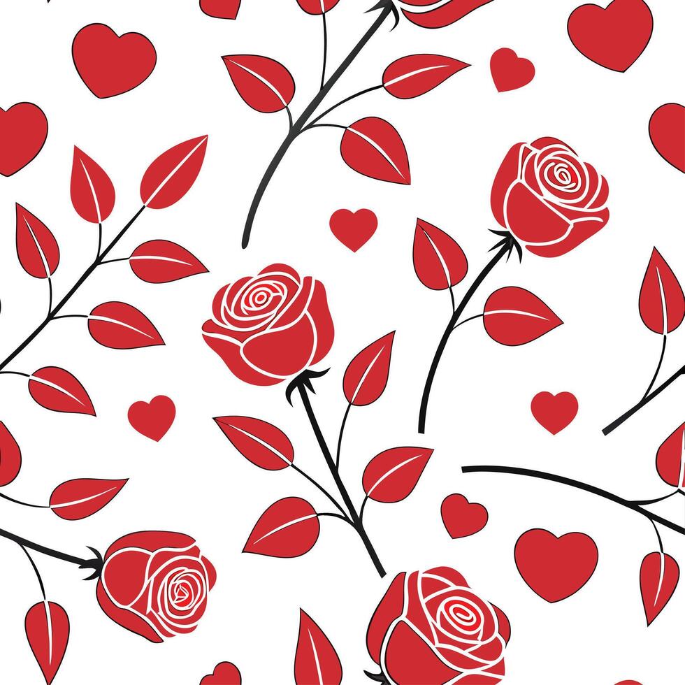 Valentine hearts and roses seamless tile pattern with romantic blooms and soft pink hues for elegant decor concept as Romantic rose blooms and soft pink hearts arranged seamlessly Dynamics Set 2 vector