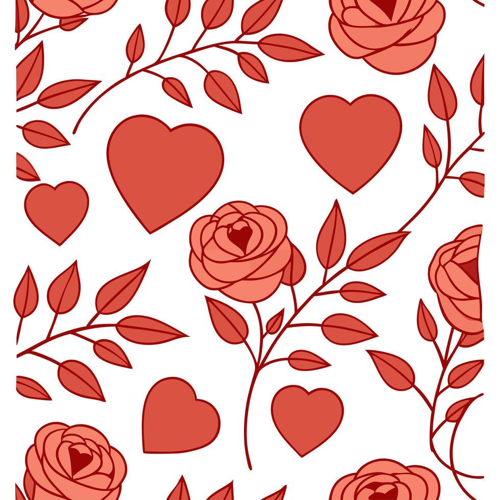 Valentine hearts and roses seamless tile pattern with romantic blooms and soft pink hues for elegant decor concept as Romantic rose blooms and soft pink hearts arranged seamlessly Dynamics Set 3 vector