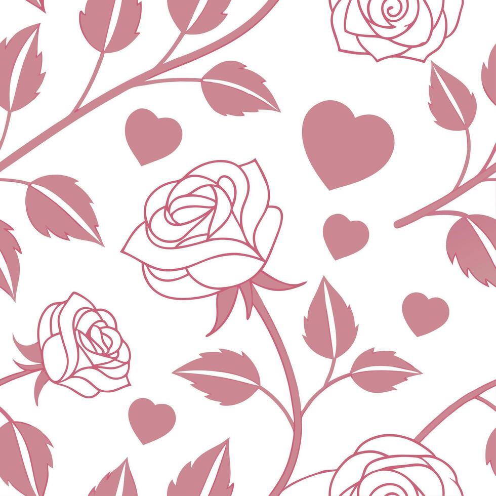 Valentine hearts and roses seamless tile pattern with romantic blooms and soft pink hues for elegant decor concept as Romantic rose blooms and soft pink hearts arranged seamlessly Dynamics Set 4 vector