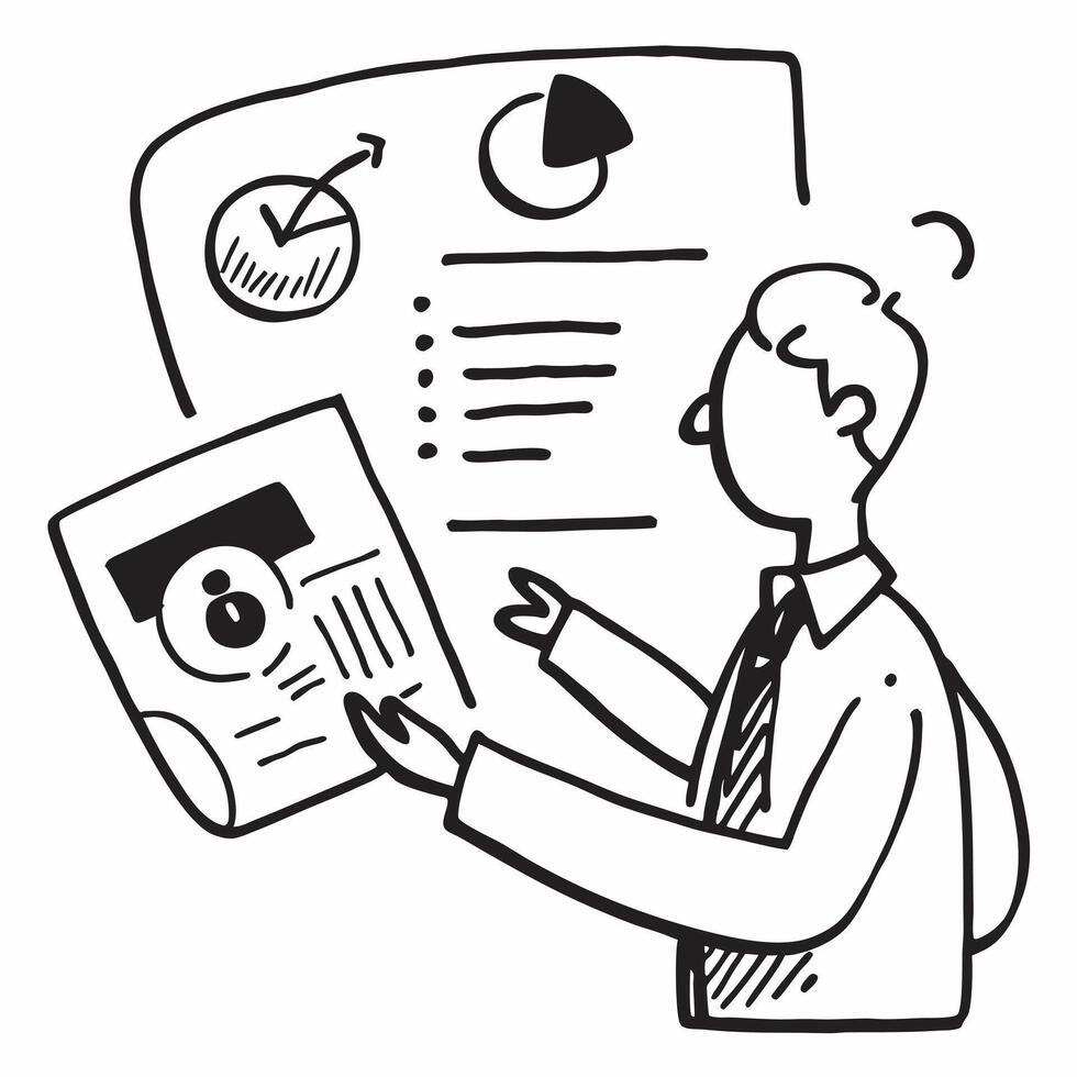 Vendor manager with evaluation reports concept as A vendor managers profile blended with evaluation reports symbolizing comprehensive vendor evaluation Ideal for business and vend Dynamics vector