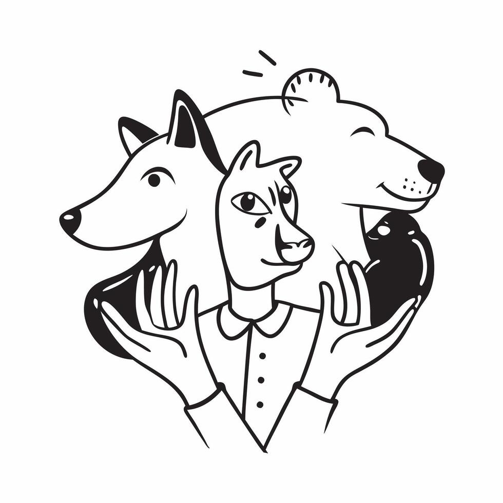 Veterinarian double exposure with animals concept as A veterinarians profile combined with animals representing veterinary responsibility and animal care Ideal for veterinary and Dynamics vector