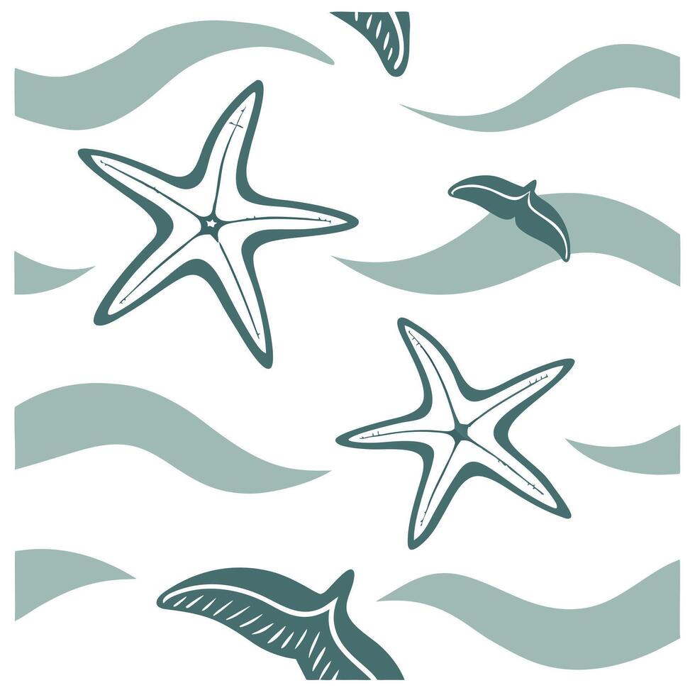 Vintage summer waves seamless pattern with muted ocean hues and distressed textures for a retro beach design concept as Retro summer wave pattern with muted ocean hues and distress Dynamics vector