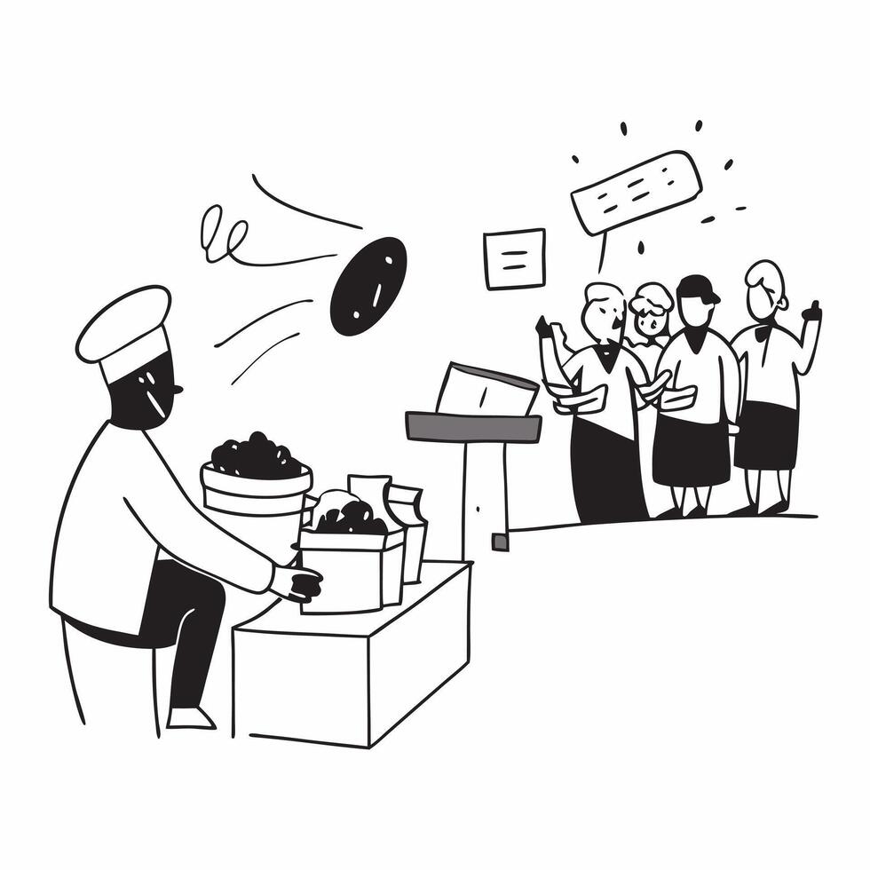 Volunteer serving glossy meals at a World Food Day event concept as Camera movement Zoom into the glossy meals being served Scene A community center with people lining up Detail Dynamics vector