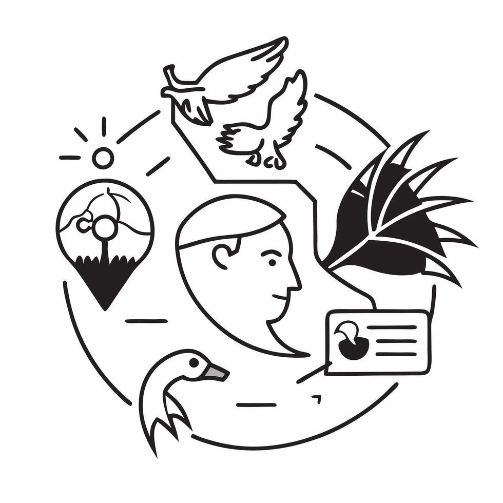 Wildlife biologist with endangered species concept as A wildlife biologists profile blended with endangered species symbolizing hope and conservation efforts to protect wildlife fr Dynamics vector