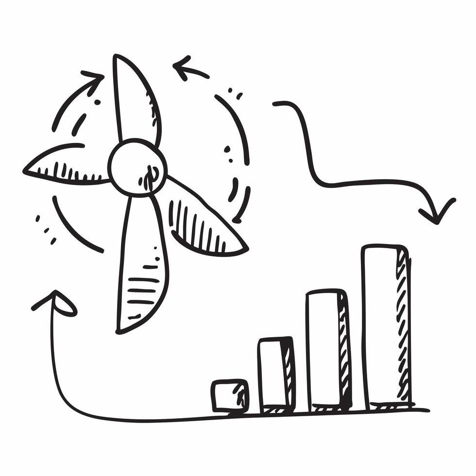 Wind turbine and bar graph concept as A wind turbine and a bar graph representing the combination of renewable energy and business growth metrics perfect for clean and isolated vec Dynamics vector