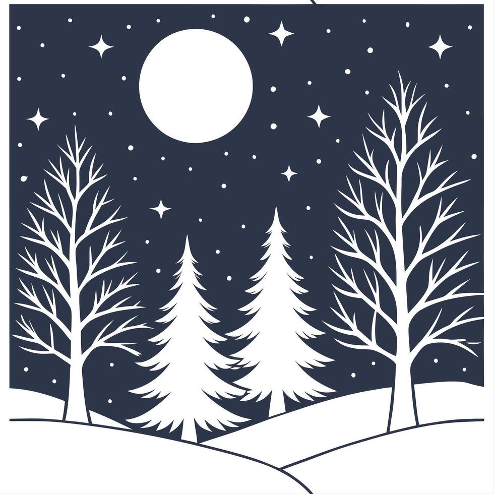 Winter nights seamless pattern with clear starry skies snow covered trees and soft moonlight for a peaceful winter night concept as Peaceful winter night pattern with clear starry Dynamics vector