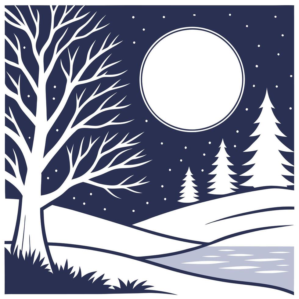 Winter nights seamless pattern with glowing stars icy lakes and frosty branches for a cool winter night atmosphere concept as Cool winter night pattern with glowing stars icy lakes Dynamics vector