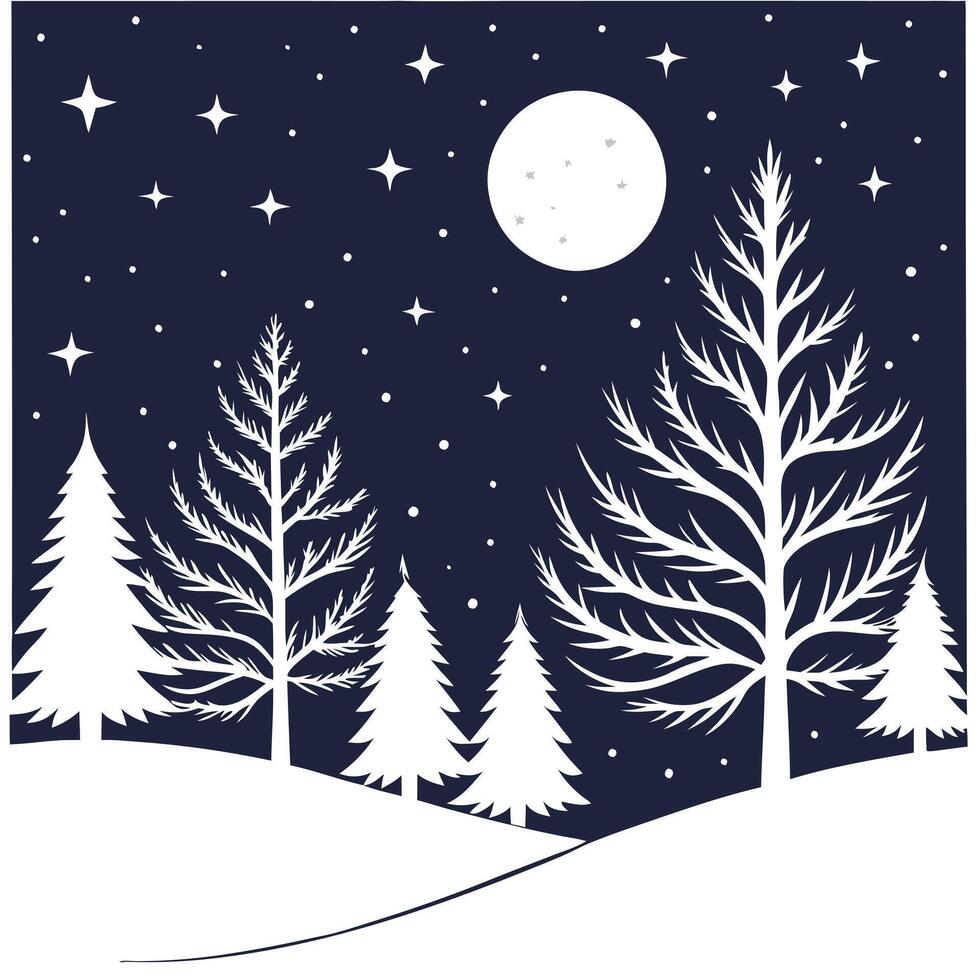 Winter nights seamless pattern with starry skies snow covered trees and soft moonlight for a peaceful tranquil atmosphere concept as Serene winter night pattern with starry skies s Dynamics vector
