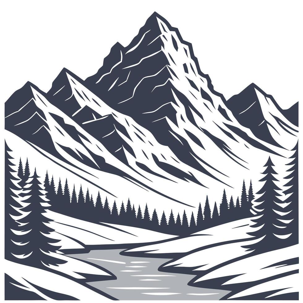 Winter seamless pattern with icy mountains snow capped peaks and frozen lakes for a dramatic winter landscape concept as Dramatic winter landscape pattern with icy mountains snow c Dynamics vector