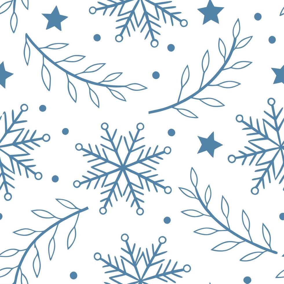 Winter seamless pattern with frosty blue snowflakes shimmering ice crystals and delicate winter branches for a magical winter look concept as Magical winter pattern with frosty blu Dynamics vector