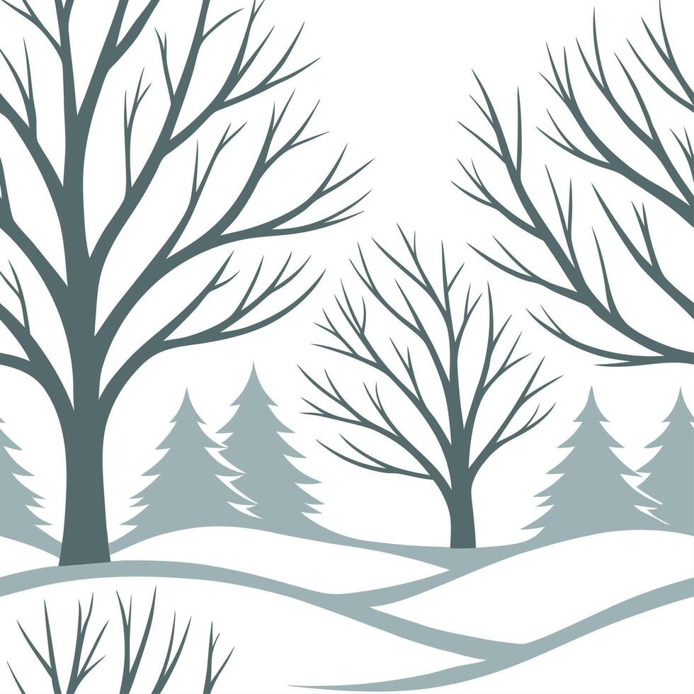 Winter snow seamless pattern with snow covered trees frosty branches and sparkling snowflakes for a magical winter look concept as Magical winter snow pattern with snow covered tre Dynamics vector