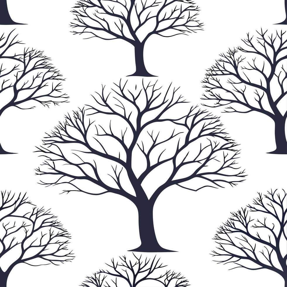 Winter trees seamless pattern with twisted branches and heavy snow for a dramatic cold weather effect concept as Dramatic winter trees pattern with twisted branches and heavy snow Dynamics vector