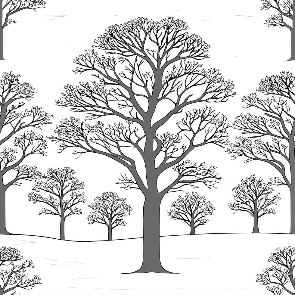 Winter trees seamless pattern with towering oak trees and light snow for a majestic winter woodland design concept as Majestic winter trees pattern with towering oak trees and ligh Dynamics vector