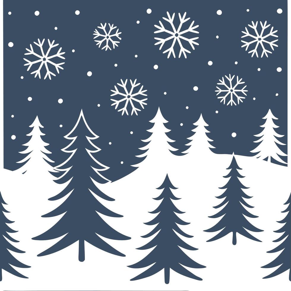 Winter whites seamless pattern with pine trees soft snowflakes and bright stars for a calm winter night sky concept as Calm winter night pattern with pine trees soft snowflakes and Dynamics vector