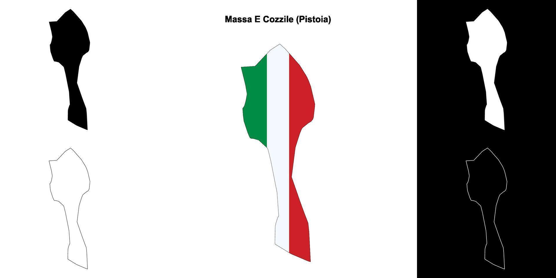 Massa E Cozzile, Tuscany outline map set vector