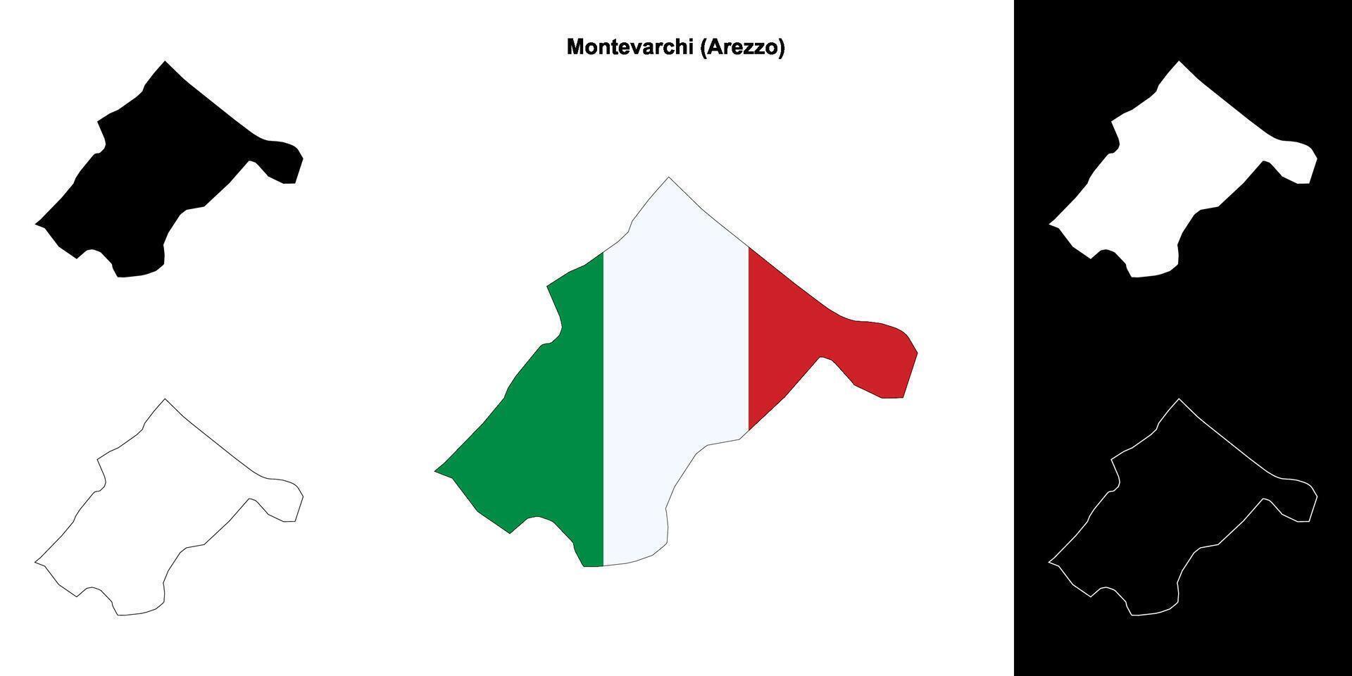 Montevarchi, Tuscany outline map set vector