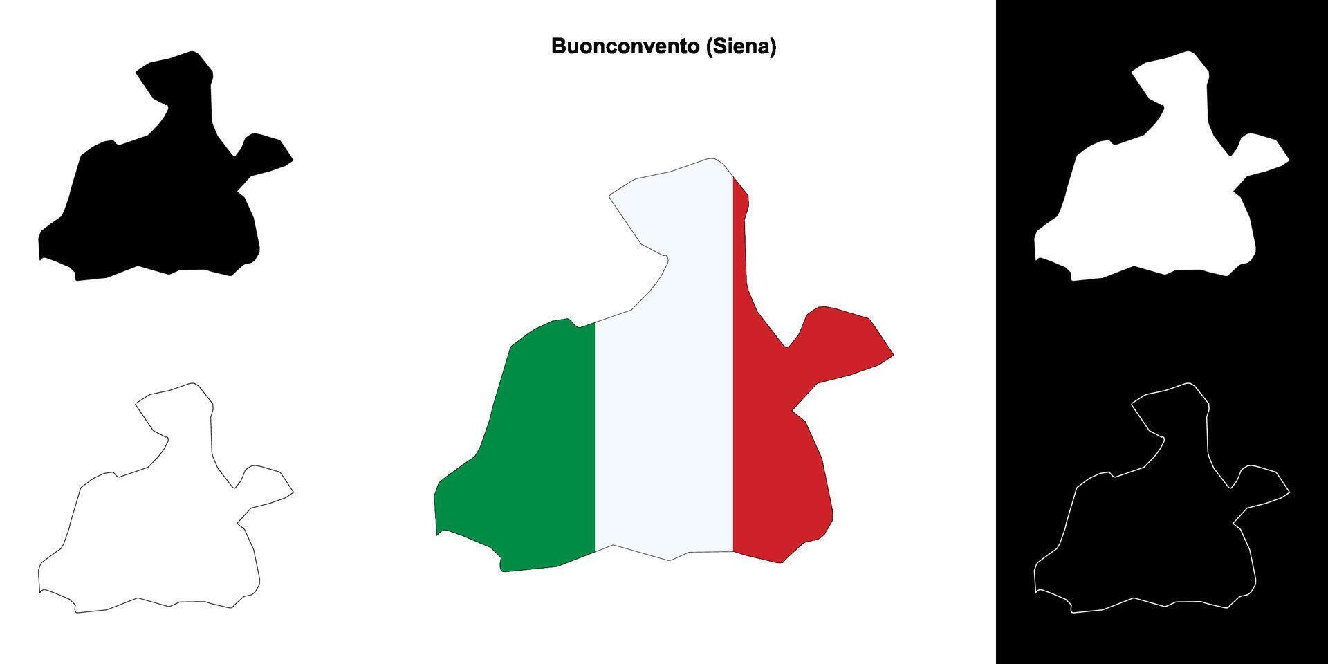 Buonconvento, Tuscany outline map set vector