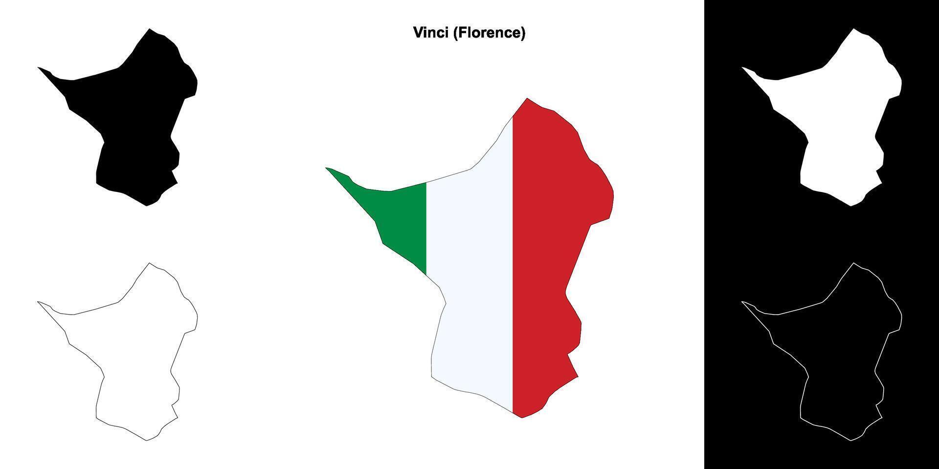 Vinci, Tuscany outline map set vector