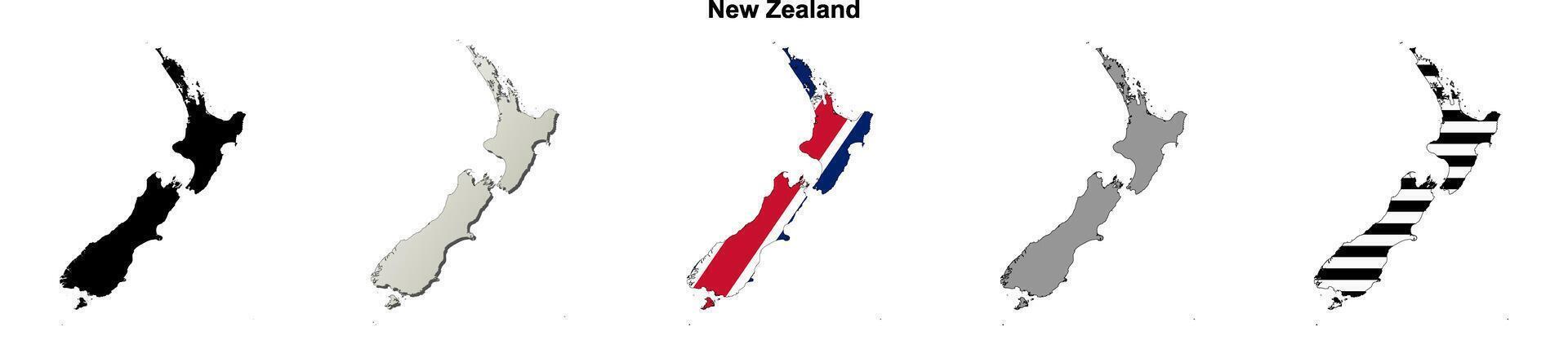 New Zealand outline map set vector