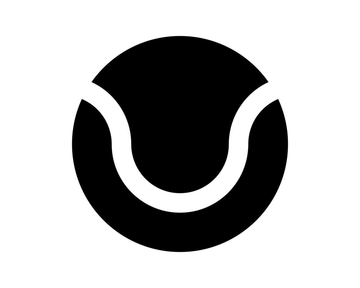 Bold black and white tennis ball icon. Simple, minimalist design perfect for sports websites, apps, or presentations. Clean graphic suitable for various applications, conveying energy and activity. vector