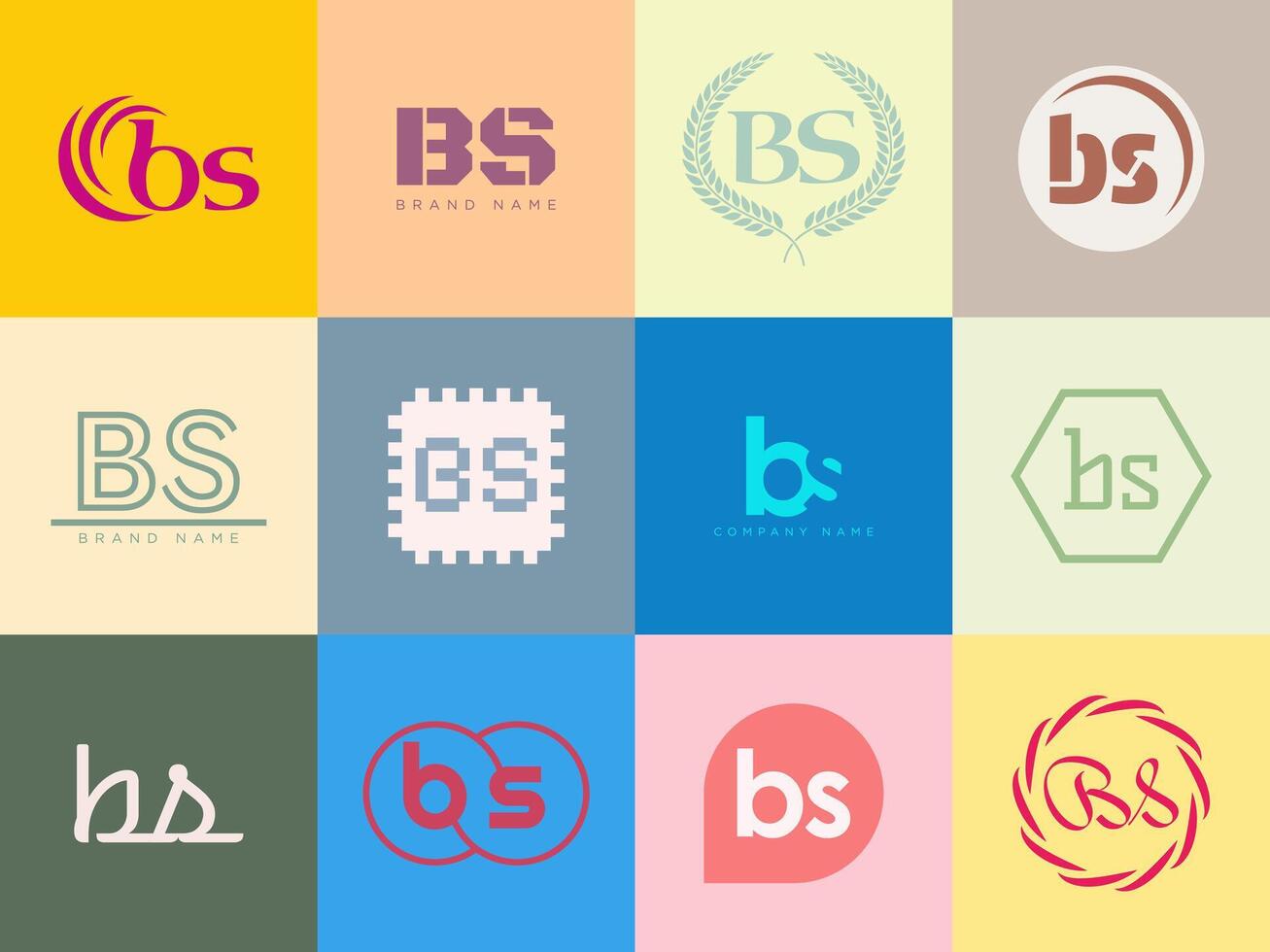 BS logo company template. Letter b and s logotype. Set different classic serif lettering and modern bold text with design elements. Initial font typography. vector