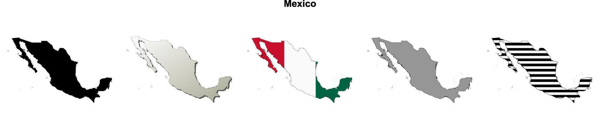 Mexico outline map set vector